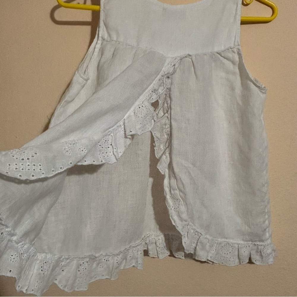 Acrobat White 100% Linen Sleeveless Ruffled Blouse Open Back Size S - Picture 4 of 7